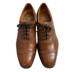 Vtg Churchs Custom Grade Semi-Brogue Oxford Tan Mens UK 9F Dress Made in England